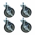 Bk Resources 5-inch Threaded Stem Casters, Polyurethane Wheels, Top Lock Brake, 300lb Capacity, 4PK 5SBR-5ST-PLY-PS4